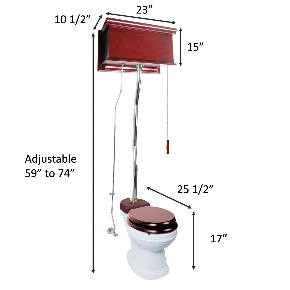 Cherry Wood Finish High Tank Pull Chain Toilet Wooden Flat Tank Cherry Wood Finish High Tank Pull Chain Toilet Wooden Flat Tank